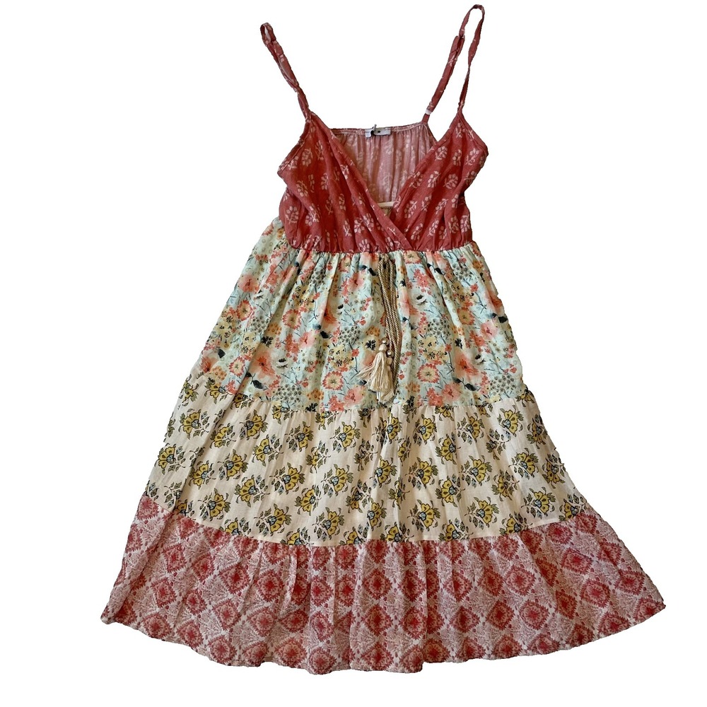 Three Star Made in Italy  Womens Sleeveless Floral Peasant Cotton Mini‎ Dress, 6